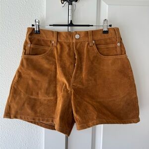 We The Free High-Waist Suede-Look Shorts in Cognac Brown